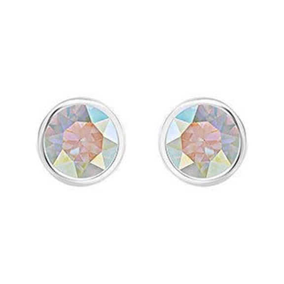 Aurora Borealis Crystal Solitaire Studs Pierced Earrings Rhodium #5101343