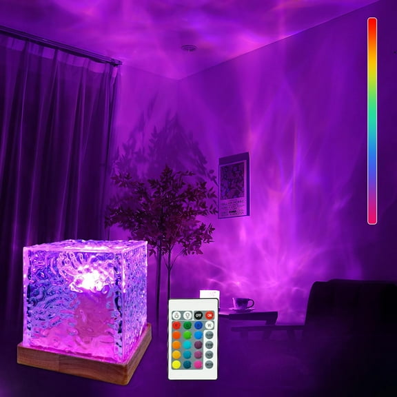Aurora Borealis Cube Lamp, 16 Colors Aurora Borealis Projector with Remote Control, Water Wave Projector Lamp Adjustable Brightness, Cube Ambient Lamp for Bedrooms/Parties/Games