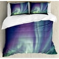 thumbnail image 1 of Aurora Borealis Duvet Cover Set, Exquisite Atmosphere Solar Starry Sky Calming Night Image, Decorative 3 Piece Bedding Set with 2 Pillow Shams, Queen Size, Dark Blue Mint Green, by Ambesonne, 1 of 3