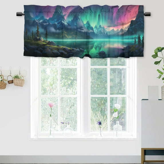 Aurora Borealis Forest Curtain Valances Fantasy Galaxy Colorful Starry Sky Window Valance for Bedroom Bathroom Living Room Dining Room Valances Set 54 by 18 in, 1 Panel