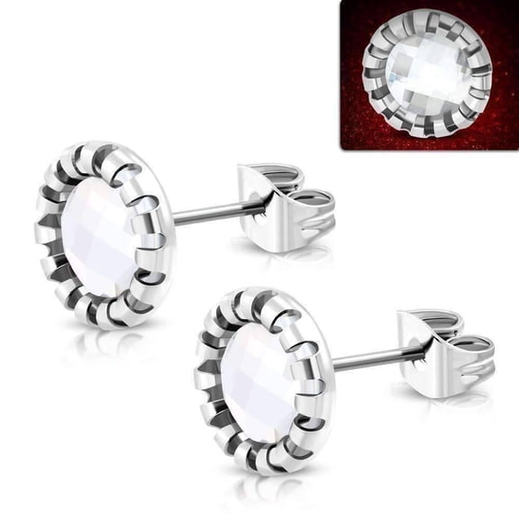 Aurora Borealis Glass Button Stud Stainless Steel Earrings