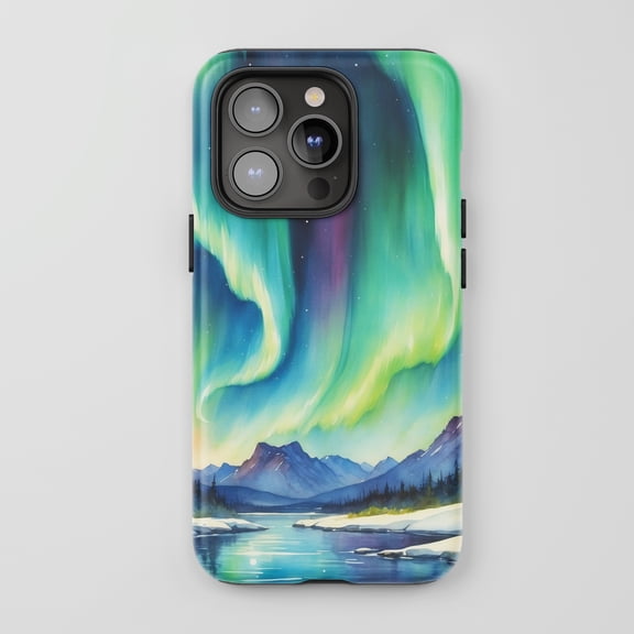 Aurora Borealis Landscape For All iPhone Series Tough Phone Case Watercolor