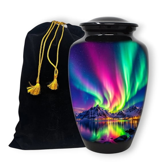 Aurora Borealis Large Cremation Urn for Adult Ashes 200 Cubic Inches with Storage Bag