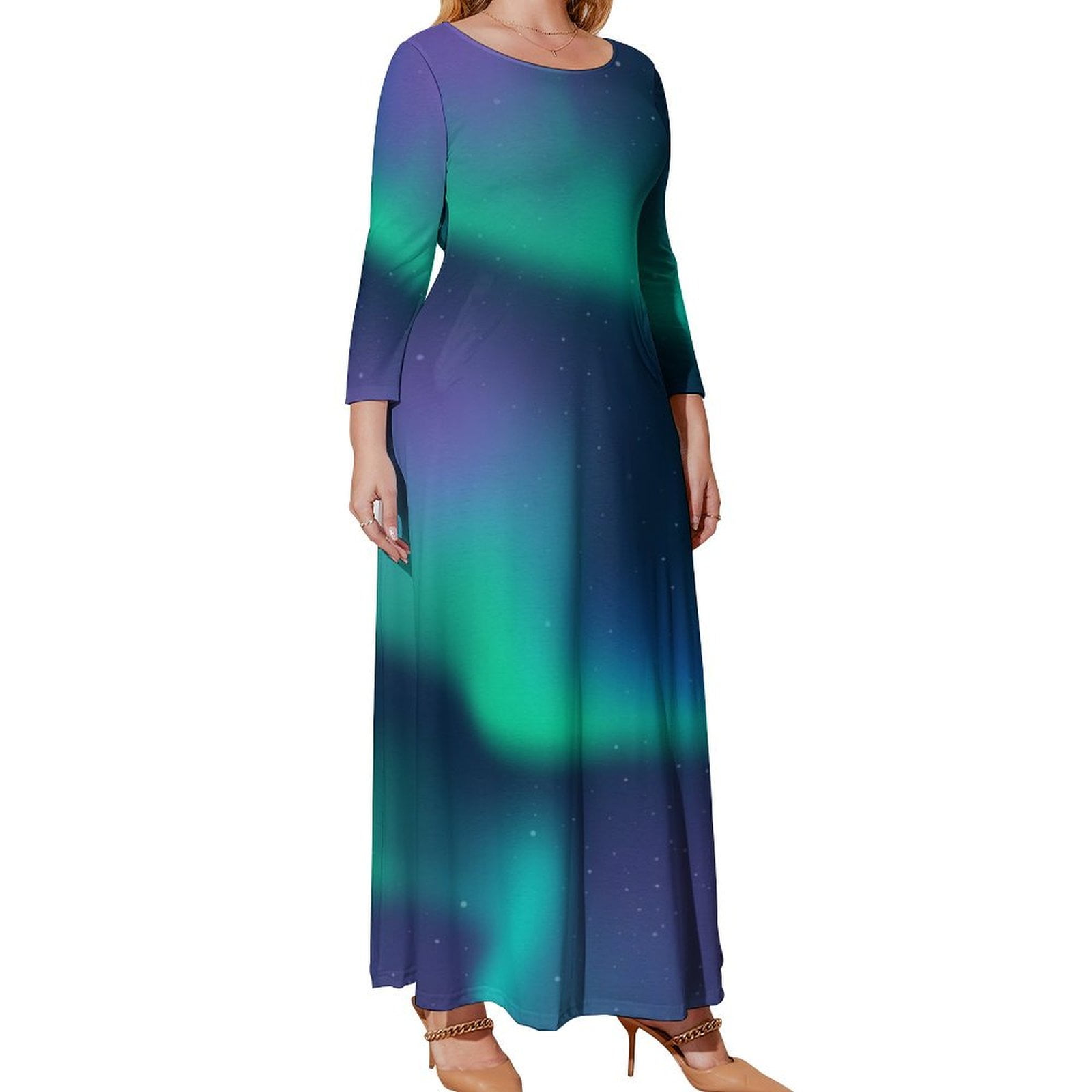 Aurora Women Dress Knit Black Long Sleeves Sleeveless Full-Length Size