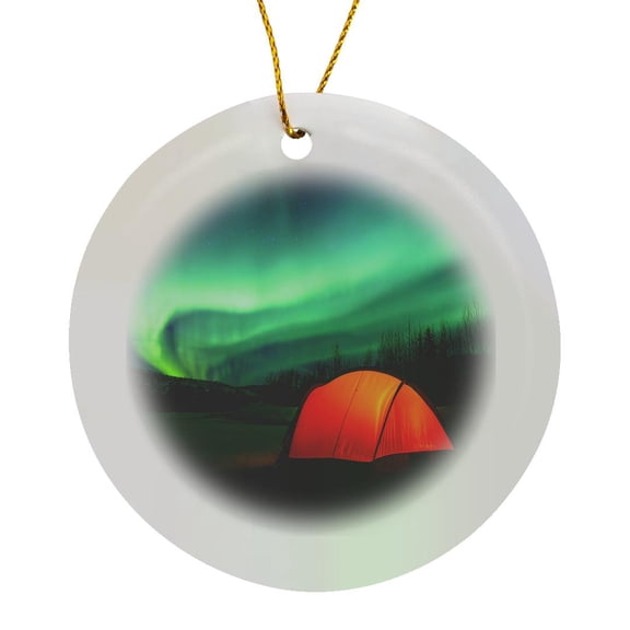 3drose, Aurora Borealis, Northern Lights Near Fairbanks, Alaska., Circle Porcelain Ornament