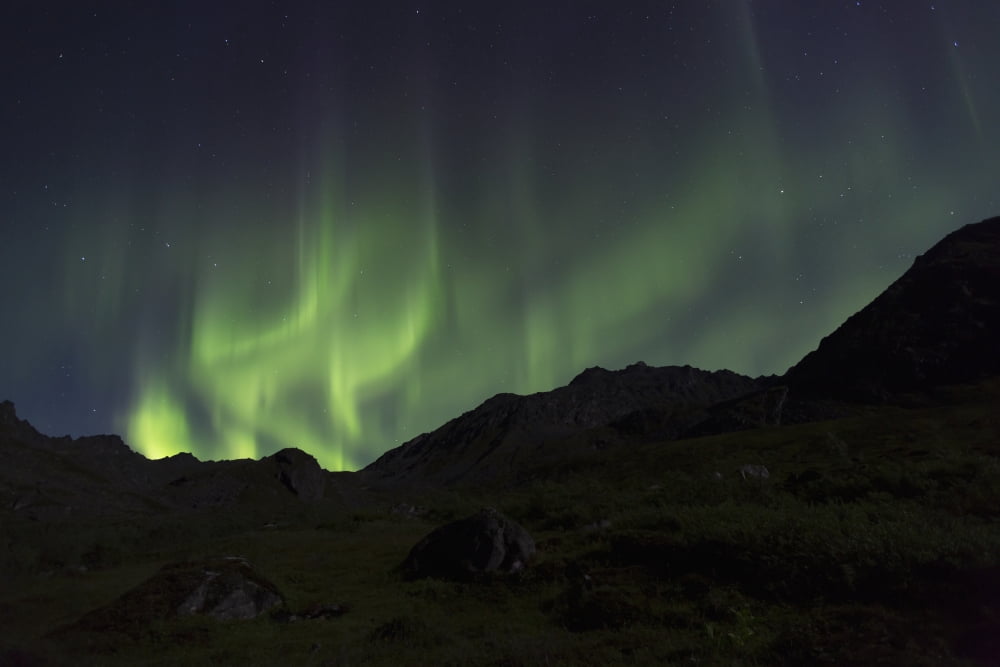 Aurora Borealis (Northern Lights) dancing in the Talkeetna Mountains in Archangel Valley Hatcher Pass South central Alaska Alaska United States of America Canvas Art - Lucas Payne Design Pics (38 x 2