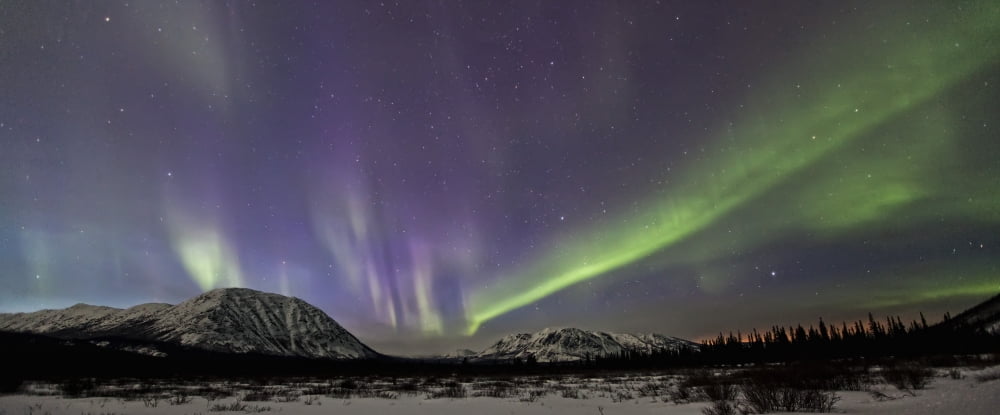 Aurora Borealis Or Northern Lights Above The Mountains Near Whitehorse Yukon Canvas Art - Robert Postma Design Pics (21 x 8)