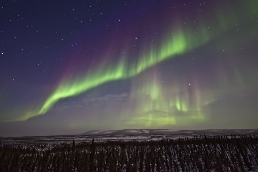 Aurora Borealis Or Northern Lights Over The Eagle Plains Dempster Highway Yukon Canvas Art - Robert Postma Design Pics (17 x 11)