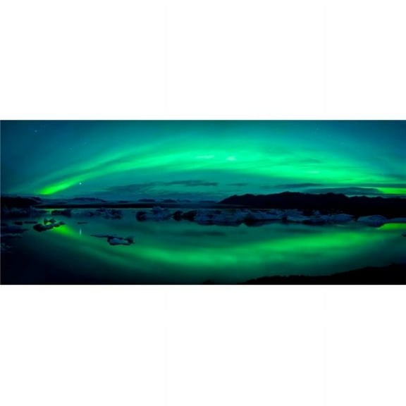 Aurora Borealis Or Northern Lights Over The Jokulsarlon Lagoon Iceland Poster Print, 36 x 12