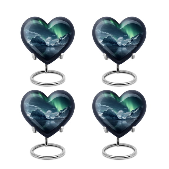 Aurora Borealis Over Snowy Heart Urns - Memorial Urns For Human Ashes - Urns For Mom - Urns Human Ashes - Small Urns For Human Ashes Mom - Urn Adult Human (Size -3inch,4pcs)