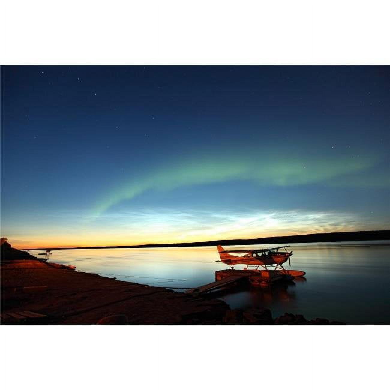 Aurora Borealis Over The Mackenzie River with Float Planes in Foreground Fort Simpson Northwest