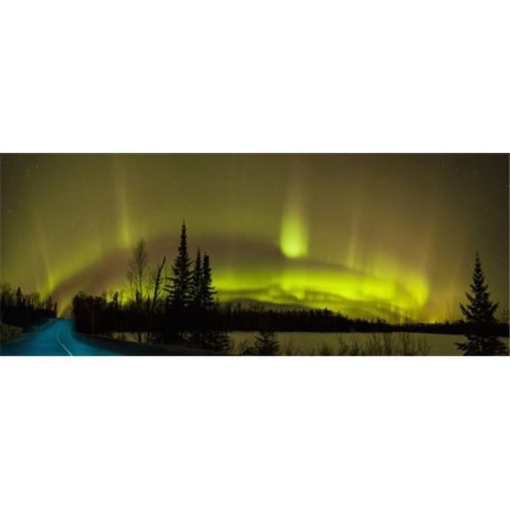 Aurora Borealis Over The Road - Thunder Bay Ontario Canada Poster Print by Susan Dykstra - 34 x 13