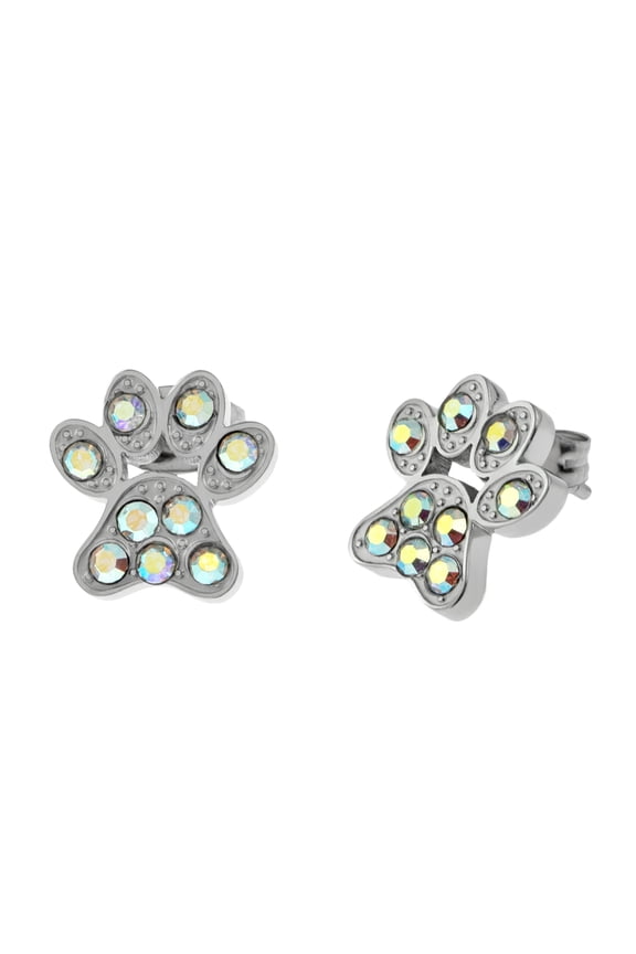 Aurora Borealis Paw Print Stud Earrings - Pet Memorial Jewelry Gift for Animal Lovers