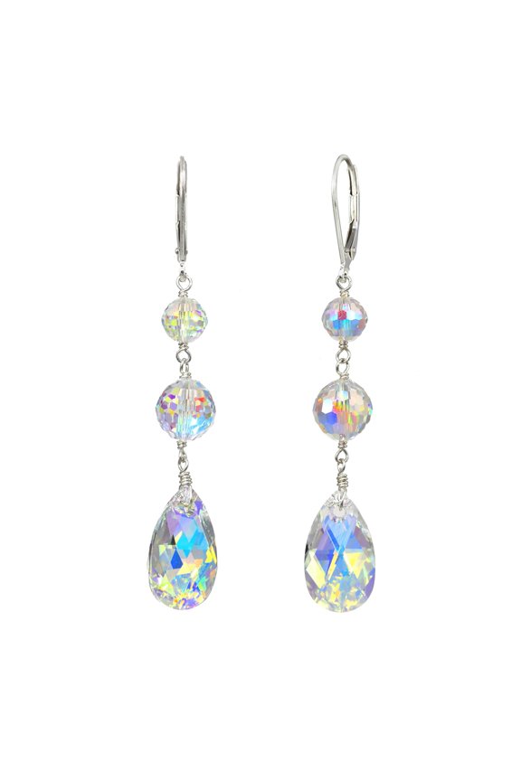 Pear-Shaped Dangle Aurora Borealis Sterling Silver Earrings