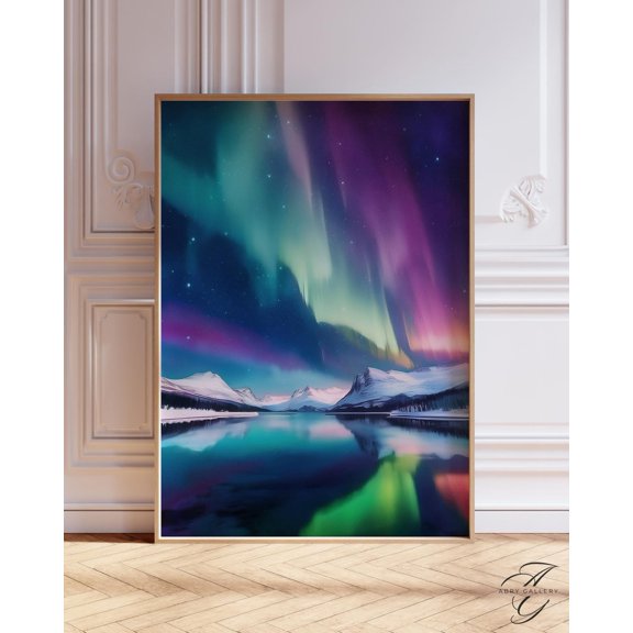 Aurora Borealis Poster: Scandinavian Night Sky, Sweden Landscape, Stretched Canvas Size 8x12
