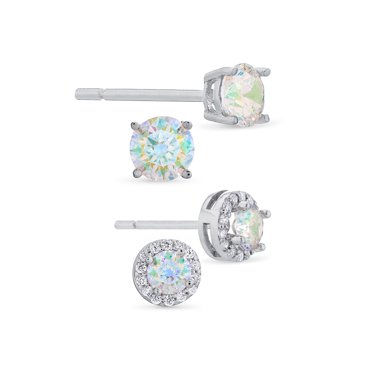 Pair 3mm AB Aurora Borealis CZ Surgical Steel Ear Studs – Men Women Unisex