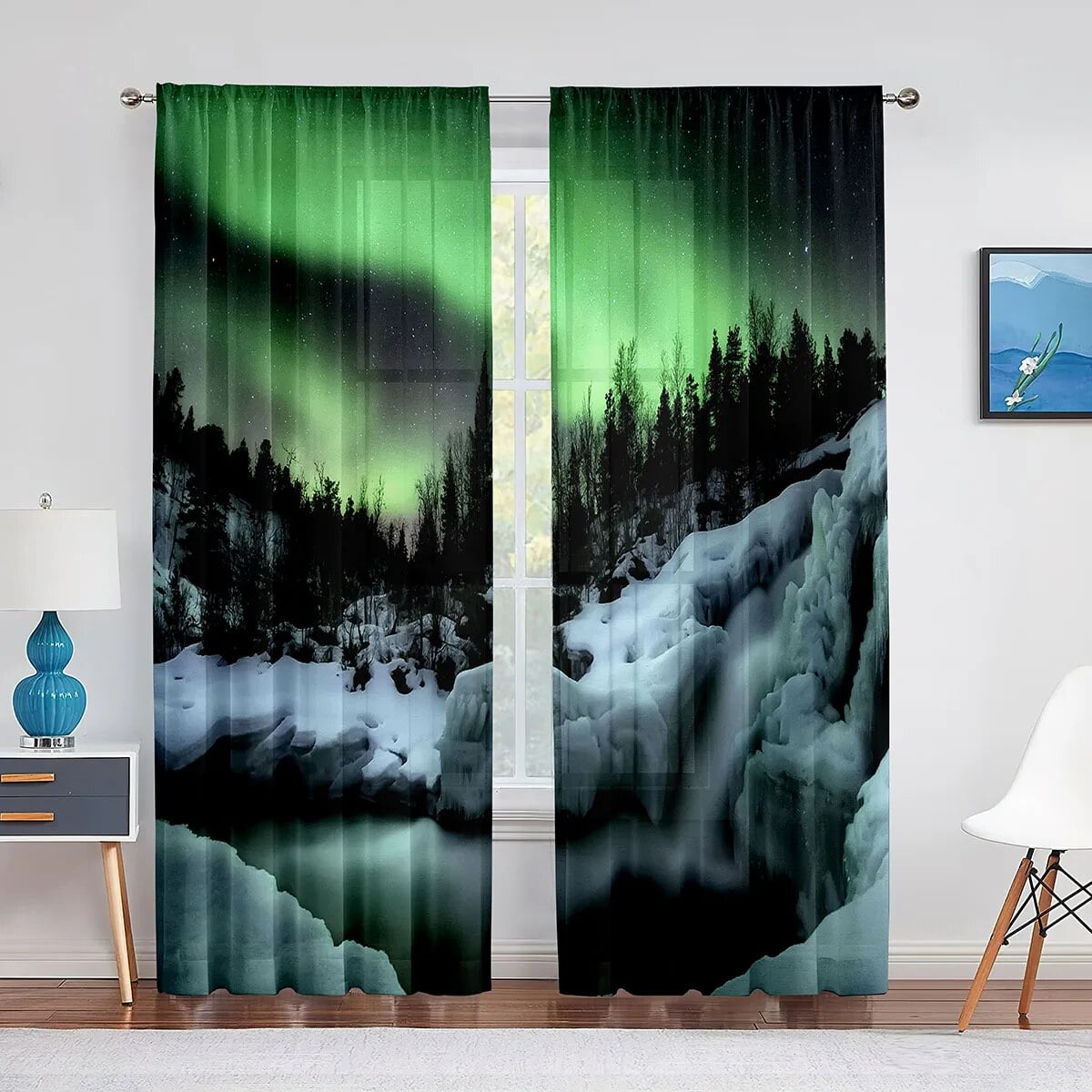 Aurora Borealis Sheer Voile Curtain Beautiful Wonders of Nature Pattern ...