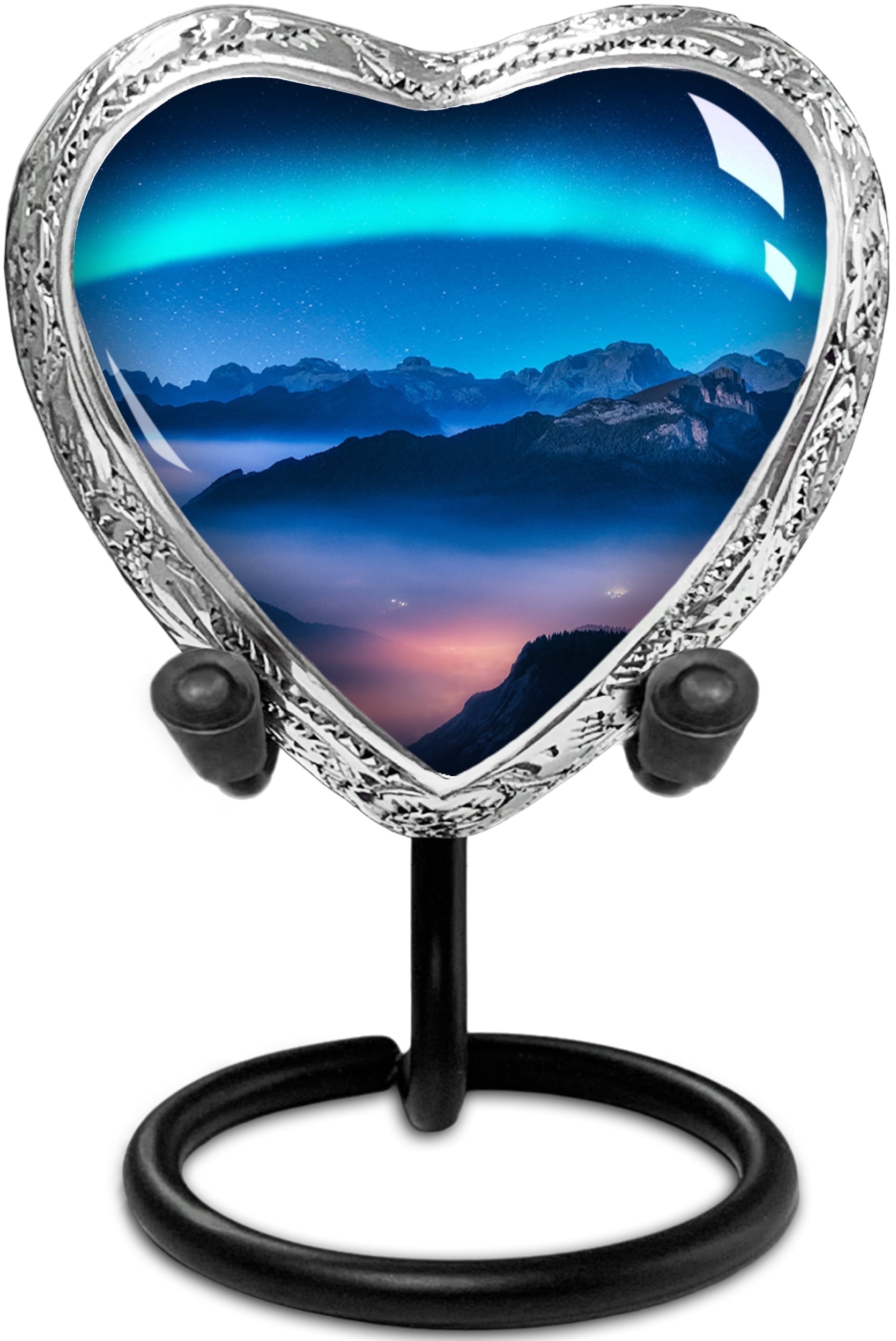 Aurora Borealis Small Heart Shaped Keepsake Cremation Urns for Human Ashes