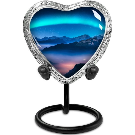 Aurora Borealis Small Heart Shaped Keepsake Cremation Urns for Human Ashes