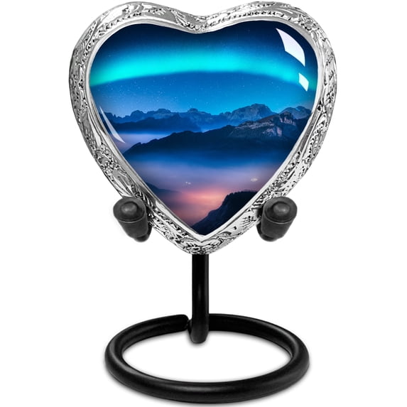 Aurora Borealis Small Heart Shaped Keepsake Cremation Urns for Human Ashes