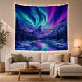 thumbnail image 1 of Aurora Borealis Over Snowy Mountains and Forest, Serene Digital Art for Nature Lovers, Northern Lights Wall Art Christmas Gift Tapestry Wall Hanging for Bedroom and Living Room, 1 of 7