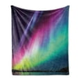 thumbnail image 1 of Aurora Borealis Soft Flannel Fleece Blanket, Colorful Weather Pattern with Rainbow Tones Starry Night Sky Illustration, Cozy Plush for Indoor and Outdoor Use, 70" x 90", Multicolor, by Ambesonne, 1 of 5