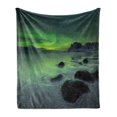 thumbnail image 1 of Aurora Borealis Soft Flannel Fleece Blanket, Magic Nature Panorama Coastline Oval Energy Sky Mist Picture, Cozy Plush for Indoor and Outdoor Use, 50" x 60", Lime Green Almond Green, by Ambesonne, 1 of 5