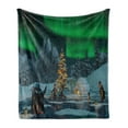 thumbnail image 1 of Aurora Borealis Soft Flannel Fleece Blanket, Penguins on Frozen Lake with Christmas Tree Noel Arctic Circle Design, Cozy Plush for Indoor and Outdoor Use, 50" x 60", Lime Green Grey, by Ambesonne, 1 of 5