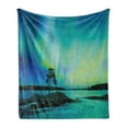 thumbnail image 1 of Aurora Borealis Soft Flannel Fleece Blanket, Single Tree over Rocky Stone by River Borealis Earth Beauty Image, Cozy Plush for Indoor and Outdoor Use, 50" x 60", Teal Blue Lime Green, by Ambesonne, 1 of 5