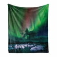 thumbnail image 1 of Aurora Borealis Soft Flannel Fleece Throw Blanket, Jokulsarlon Lagoon in Iceland Outdoor Scene Polar Exploring Night Sky, Cozy Plush for Indoor and Outdoor Use, 50" x 70", Multicolor, by Ambesonne, 1 of 6