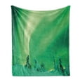 thumbnail image 1 of Aurora Borealis Soft Flannel Fleece Throw Blanket, Poles Sky Display over Icy Snowy Pine Trees Wanderlust Iceland Panorama, Cozy Plush for Indoor and Outdoor Use, 70" x 90", Fern Green, by Ambesonne, 1 of 6