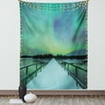 thumbnail image 1 of Aurora Borealis Tapestry, Long Mystic Sky over Bridge in Snowy Arctic Frozen River Image, Wall Hanging for Bedroom Living Room Dorm Decor, 60W X 80L Inches, Lime Green Petrol Blue, by Ambesonne, 1 of 5