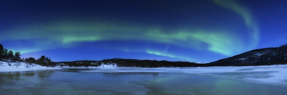 Aurora Borealis Tennevik Lake Troms Norway Canvas Art - Arild HeitmannStocktrek Images (24 x 8)