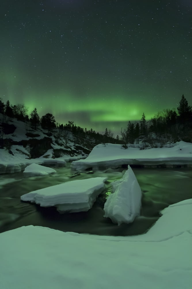Aurora Borealis Tennevik River Troms Norway Canvas Art - Arild HeitmannStocktrek Images (23 x 34)