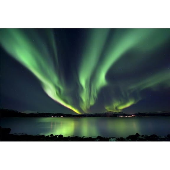 Aurora Borealis Over Tjeldsundet in Troms County Norway. Auroras Are The Result of The Emissions of Photons in The Earths Upper Atmosphere Poster Print - 34 x 22 - Large