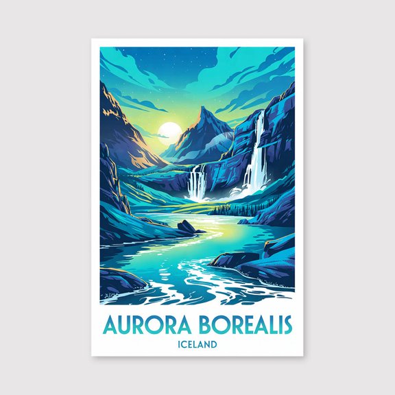 Aurora Borealis Travel Print Canvas Wall Art, Aurora Borealis Wall Hanging Home decor Aurora Borealis Canvas Art, Iceland Art Canvas Decor-1WN4012