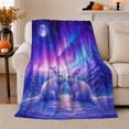 thumbnail image 1 of Aurora Borealis Winter Night Fantasy Rabbits Magical, Peaceful Woodland Scene, Warm Flannel Blanket for Cabin and Lodge, Wildlife Lovers Housewarming Gift, Fantasy Home Decor, 1 of 9