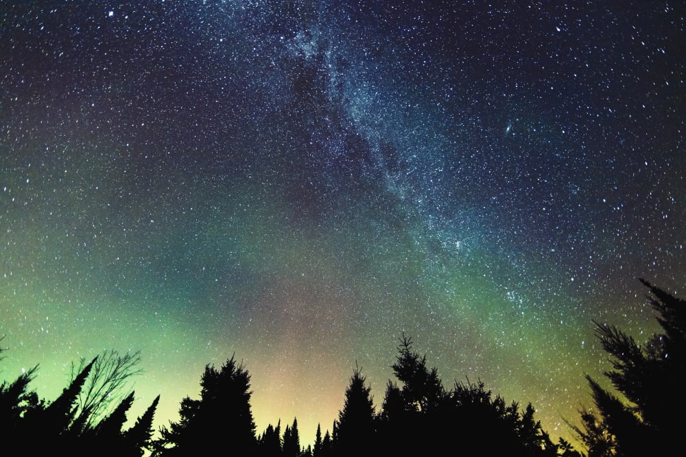 Aurora Borealis and milky way visible in the sky Mont-Tremblant National Park Lanaudiere region Quebec Canada Canvas Art - Yves Marcoux Design Pics (19 x 12)