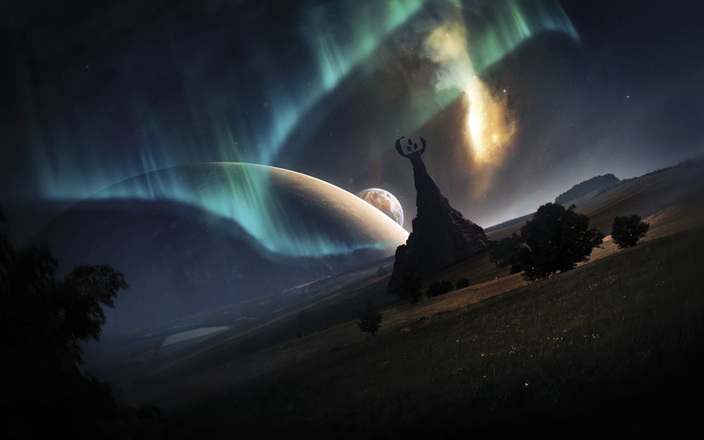 Aurora Borealis on an imaginative Earth-like planet Canvas Art - Tobias RoetschStocktrek Images (36 x 23)