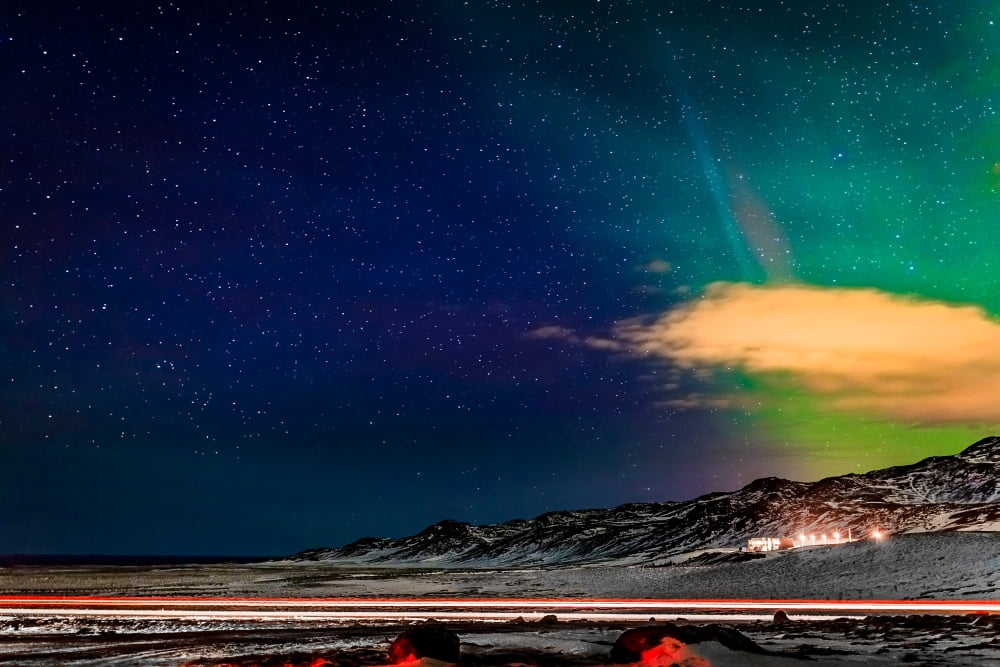 Aurora Borealis or Northern Lights Reykjanes Peninsula Iceland Canvas Art - Panoramic Images (36 x 12)