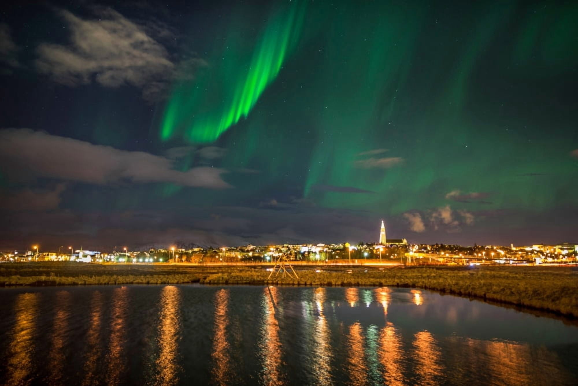 Aurora Borealis or Northern Lights Reykjavik Iceland Canvas Art - Panoramic Images (36 x 12)