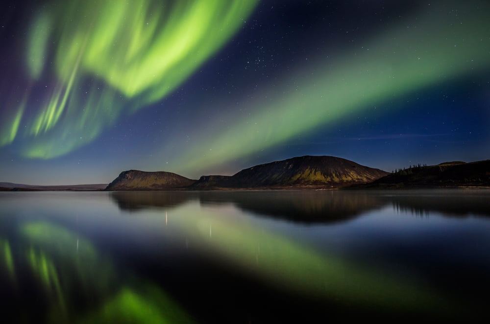 Aurora Borealis or Northern Lights at Lake Thingvallavatn Thingvellir National Park Canvas Art - Panoramic Images (12 x 36)