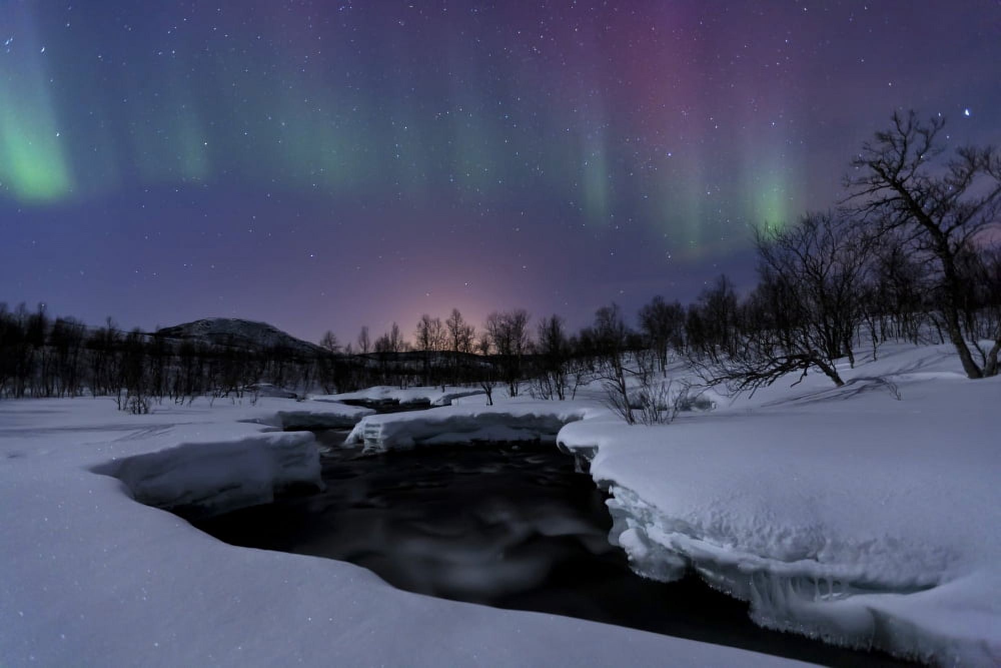 Aurora Borealis over Blafjellelva RIver in Troms County Norway Canvas Art - Arild HeitmannStocktrek Images (18 x 12)
