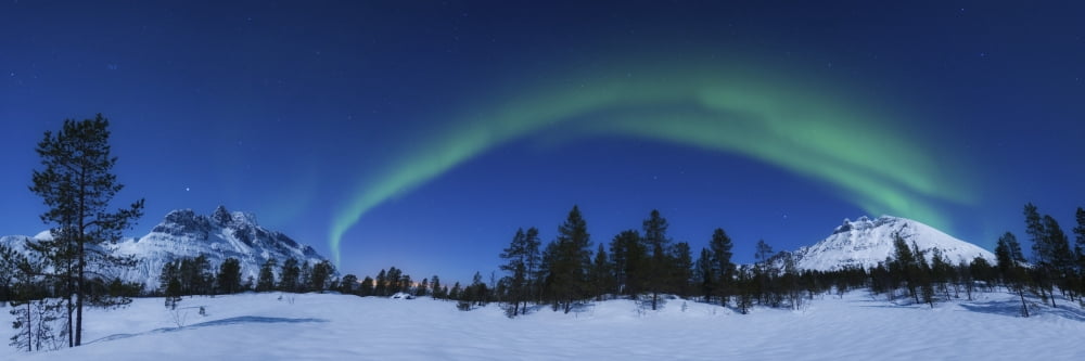 Aurora Borealis over Nova Mountain Wilderness Norway Canvas Art - Arild HeitmannStocktrek Images (48 x 16)