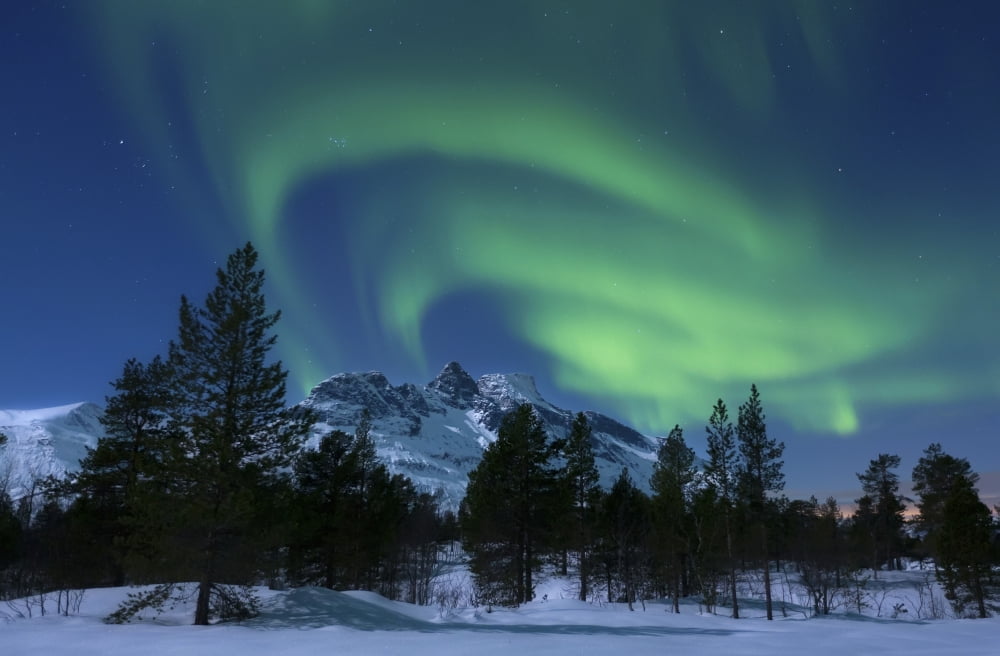 Aurora Borealis over Nova Mountain Wilderness Troms Norway Canvas Art - Arild HeitmannStocktrek Images (18 x 12)