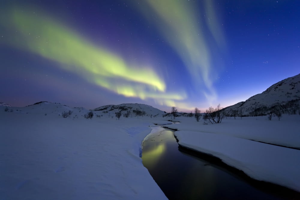 Aurora Borealis over Skittendalen Valley Troms County Norway Canvas Art - Arild HeitmannStocktrek Images (35 x 23)