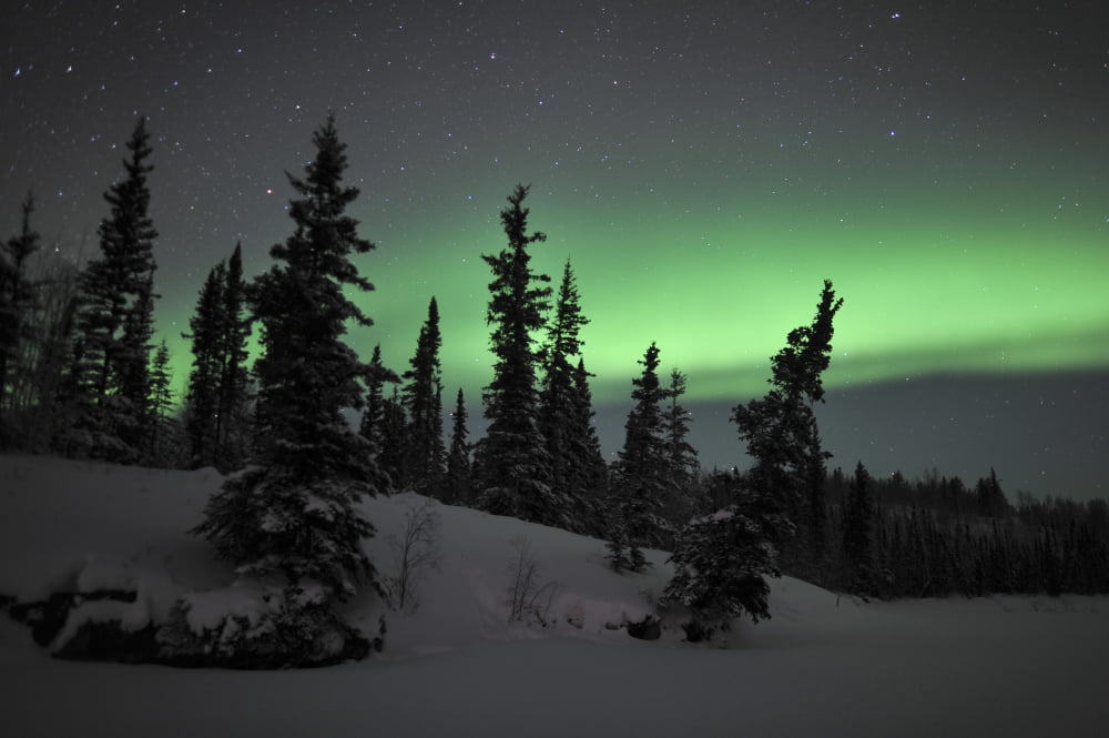 Aurora Borealis over Vee Lake Northwest Territories Canada Canvas Art - Jiri HermannStocktrek Images (18 x 12)