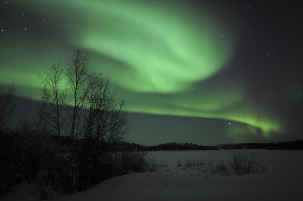 Aurora Borealis over Vee Lake Northwest Territories Canada Canvas Art - Jiri HermannStocktrek Images (18 x 12)