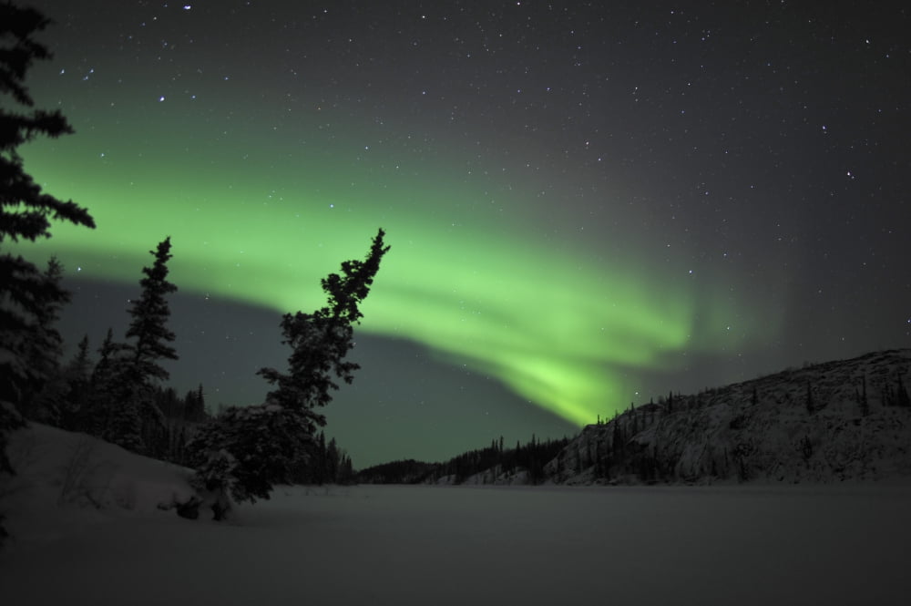 Aurora Borealis over Vee Lake Northwest Territories Canada Canvas Art - Jiri HermannStocktrek Images (35 x 23)