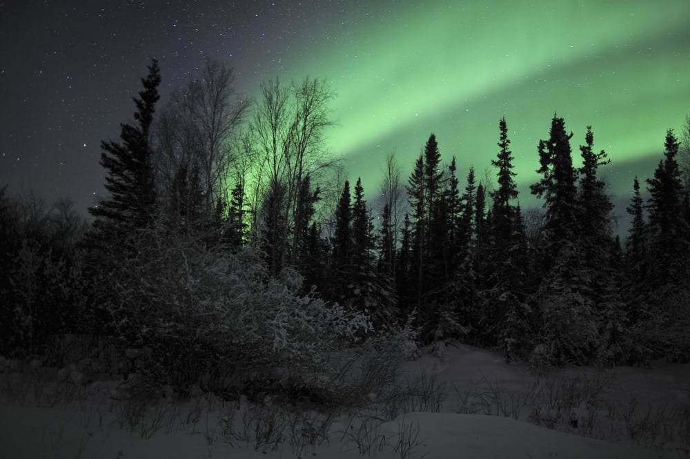 Aurora Borealis over Vee Lake Northwest Territories Canada Canvas Art - Jiri HermannStocktrek Images (35 x 23)